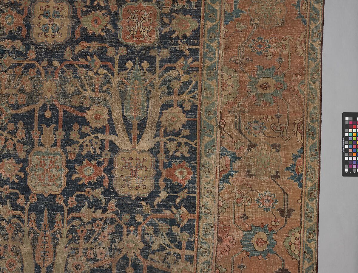 Carpet with Repeating Tree Design, Cotton (warp and weft), wool (pile); asymmetrically knotted pile