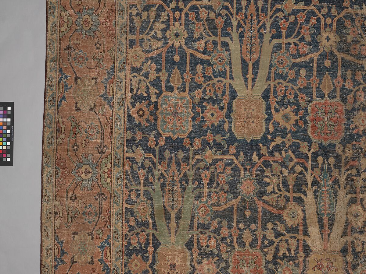 Carpet with Repeating Tree Design, Cotton (warp and weft), wool (pile); asymmetrically knotted pile
