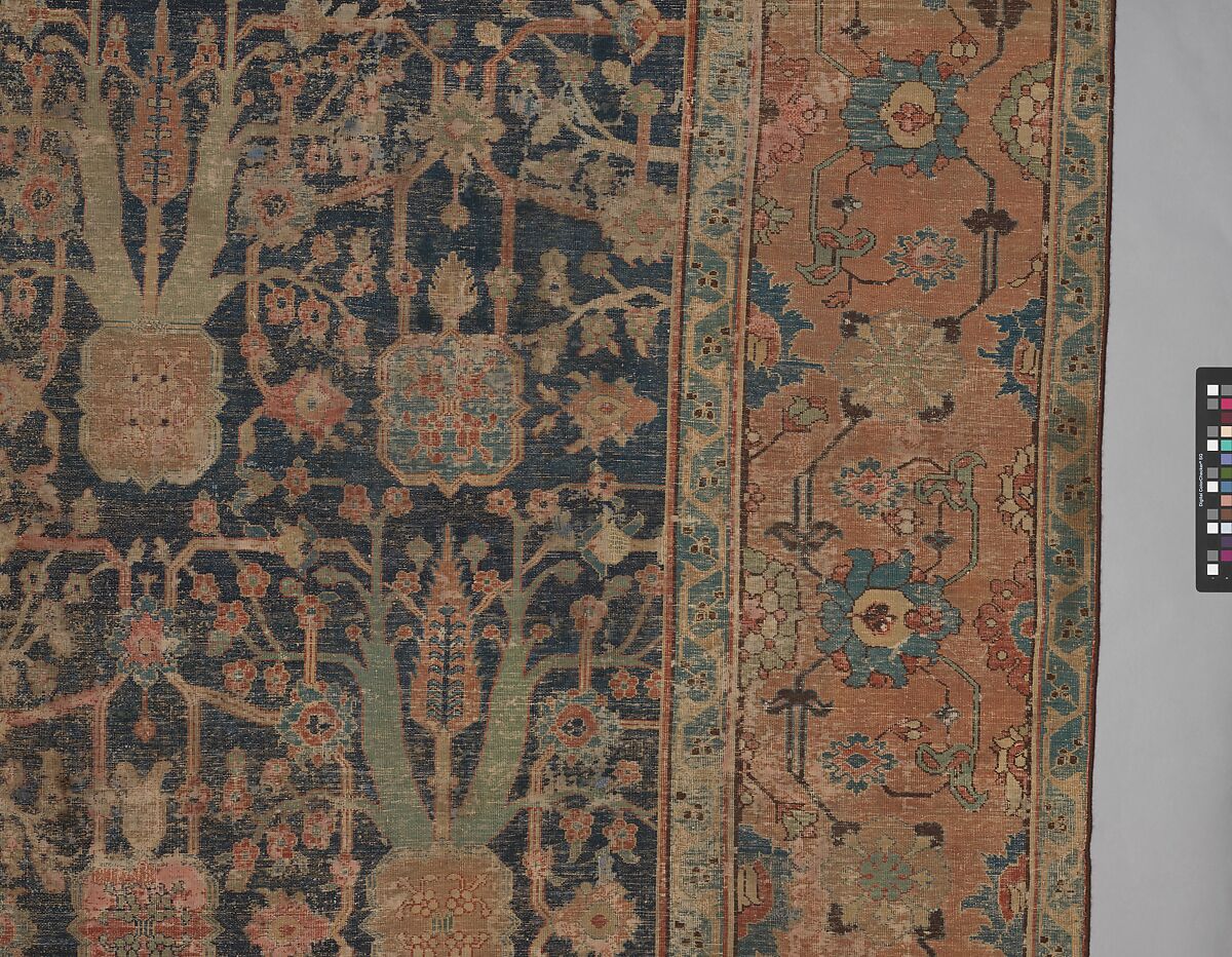 Carpet with Repeating Tree Design, Cotton (warp and weft), wool (pile); asymmetrically knotted pile