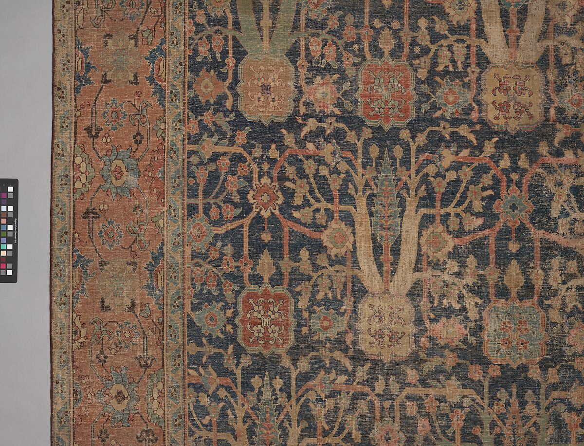 Carpet with Repeating Tree Design, Cotton (warp and weft), wool (pile); asymmetrically knotted pile