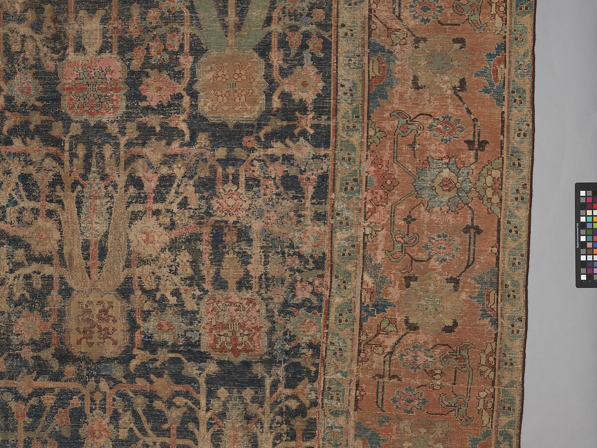 Carpet with Repeating Tree Design, Cotton (warp and weft), wool (pile); asymmetrically knotted pile