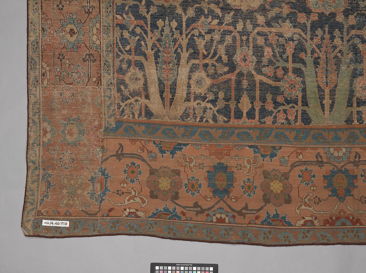 Carpet with Repeating Tree Design, Cotton (warp and weft), wool (pile); asymmetrically knotted pile