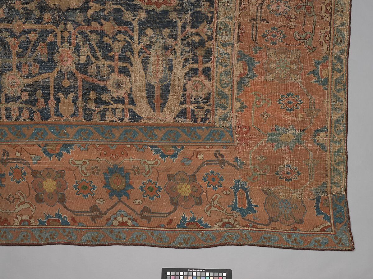 Carpet with Repeating Tree Design, Cotton (warp and weft), wool (pile); asymmetrically knotted pile