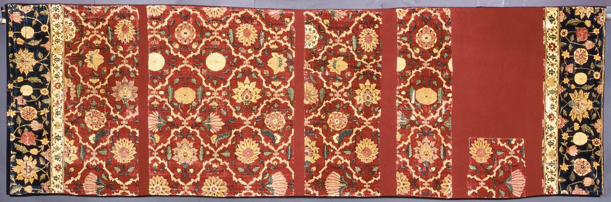 Fragments of a Trellis Pattern Carpet, Silk (warp and weft), pashmina wool (pile); asymmetrically knotted pile