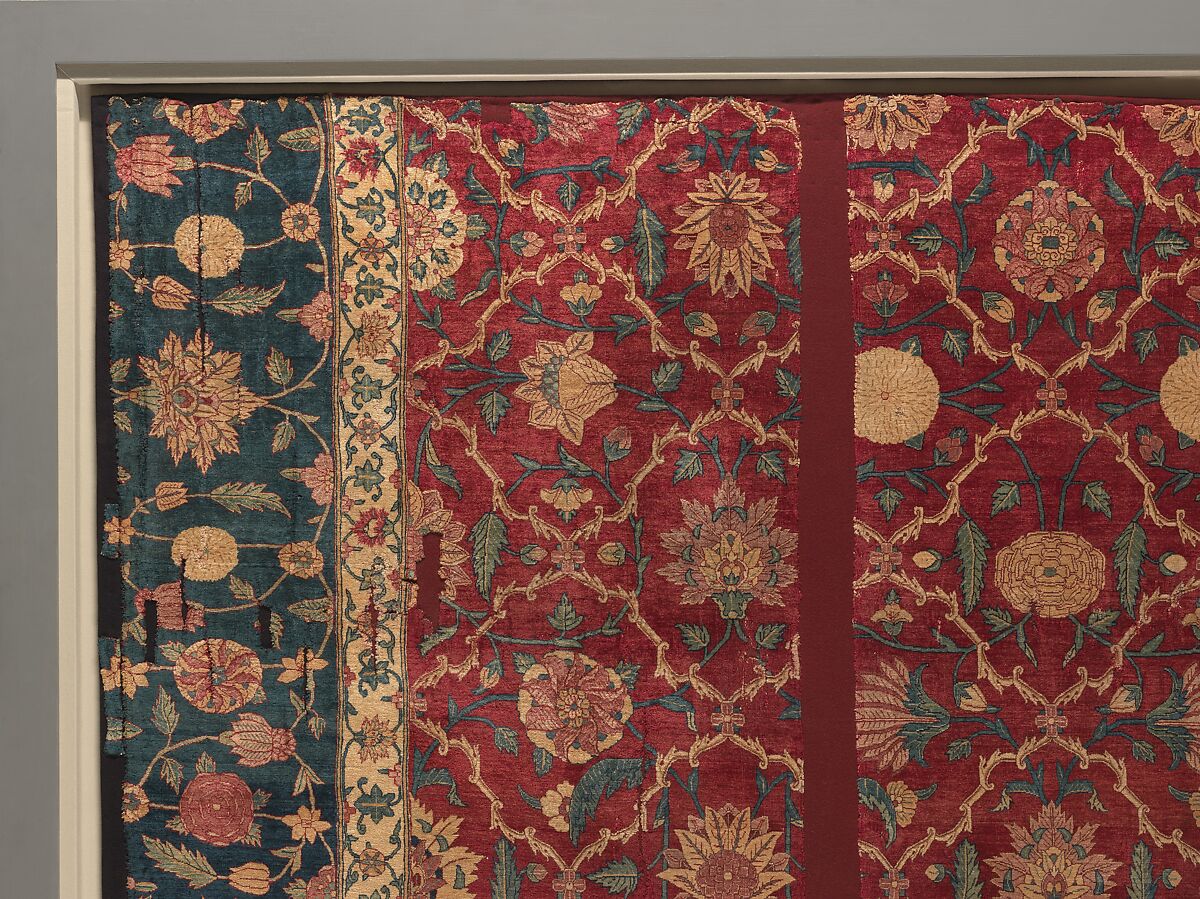 Fragments of a Trellis Pattern Carpet, Silk (warp and weft), pashmina wool (pile); asymmetrically knotted pile