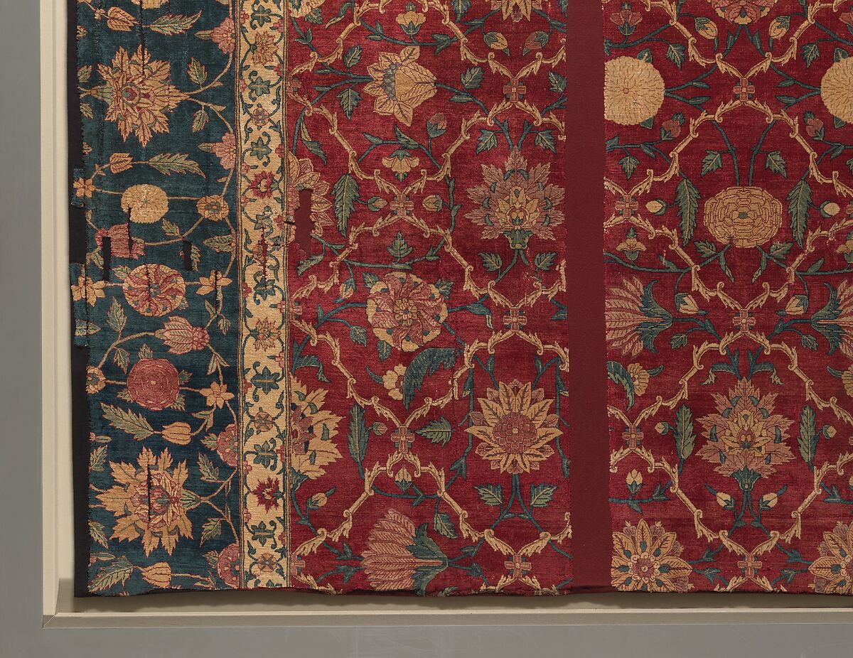 Fragments of a Trellis Pattern Carpet, Silk (warp and weft), pashmina wool (pile); asymmetrically knotted pile