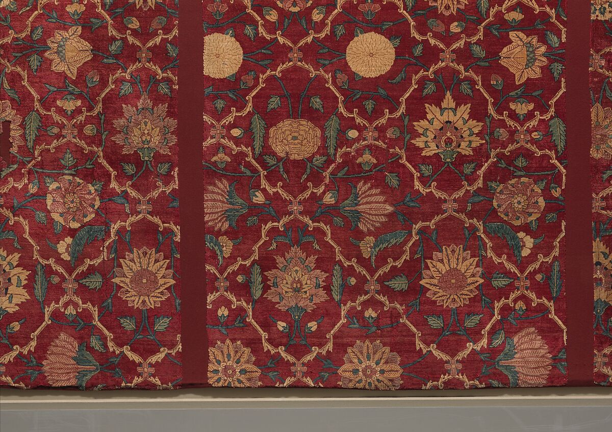 Fragments of a Trellis Pattern Carpet, Silk (warp and weft), pashmina wool (pile); asymmetrically knotted pile