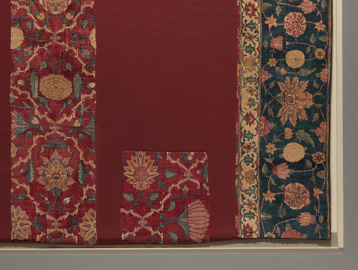 Fragments of a Trellis Pattern Carpet, Silk (warp and weft), pashmina wool (pile); asymmetrically knotted pile