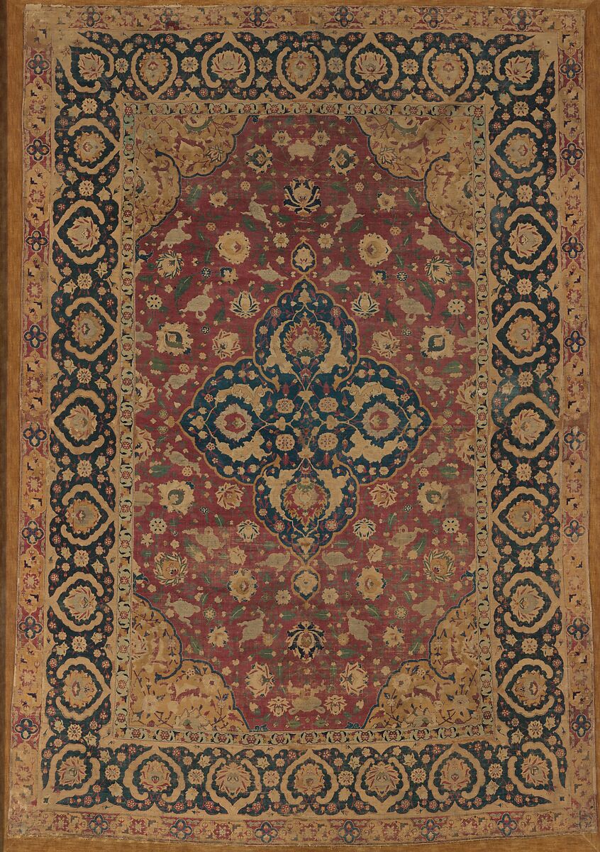 Silk Kashan Carpet, Silk (warp, weft, and pile), metal wrapped thread; asymmetrically knotted pile 