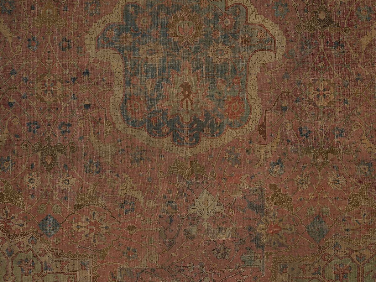 Carpet, Cotton (warp and weft), wool (pile); asymmetrically knotted pile