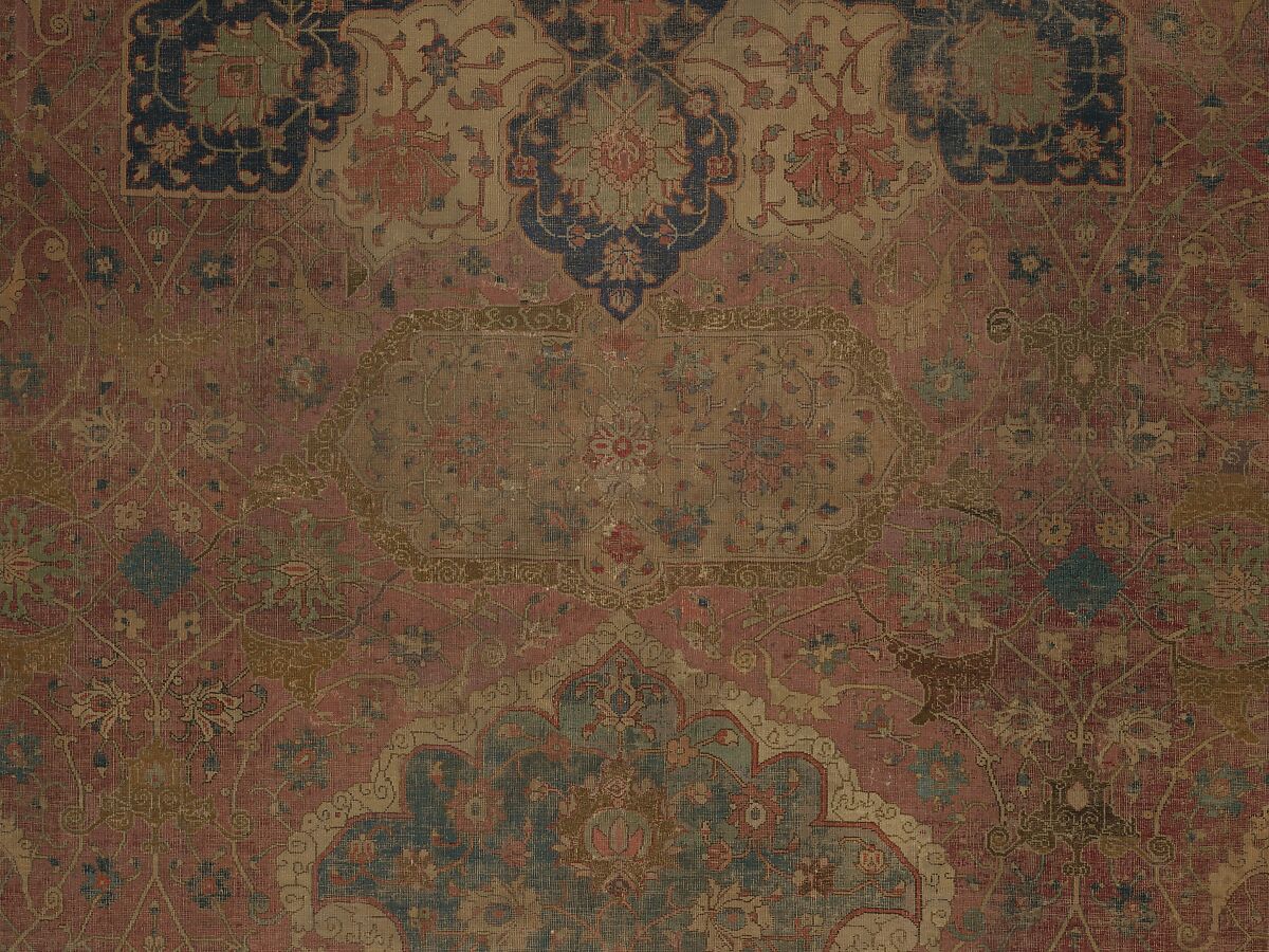 Carpet, Cotton (warp and weft), wool (pile); asymmetrically knotted pile