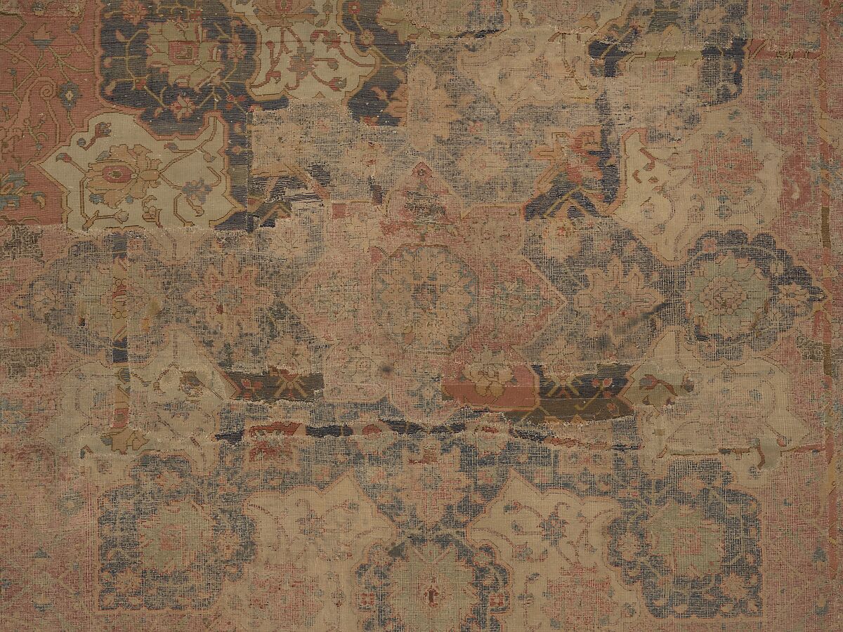 Carpet, Cotton (warp and weft), wool (pile); asymmetrically knotted pile