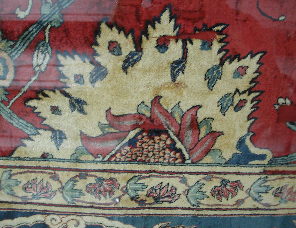 Fragments of a Carpet, Silk (warp and weft), wool (pile); asymmetrically knotted pile