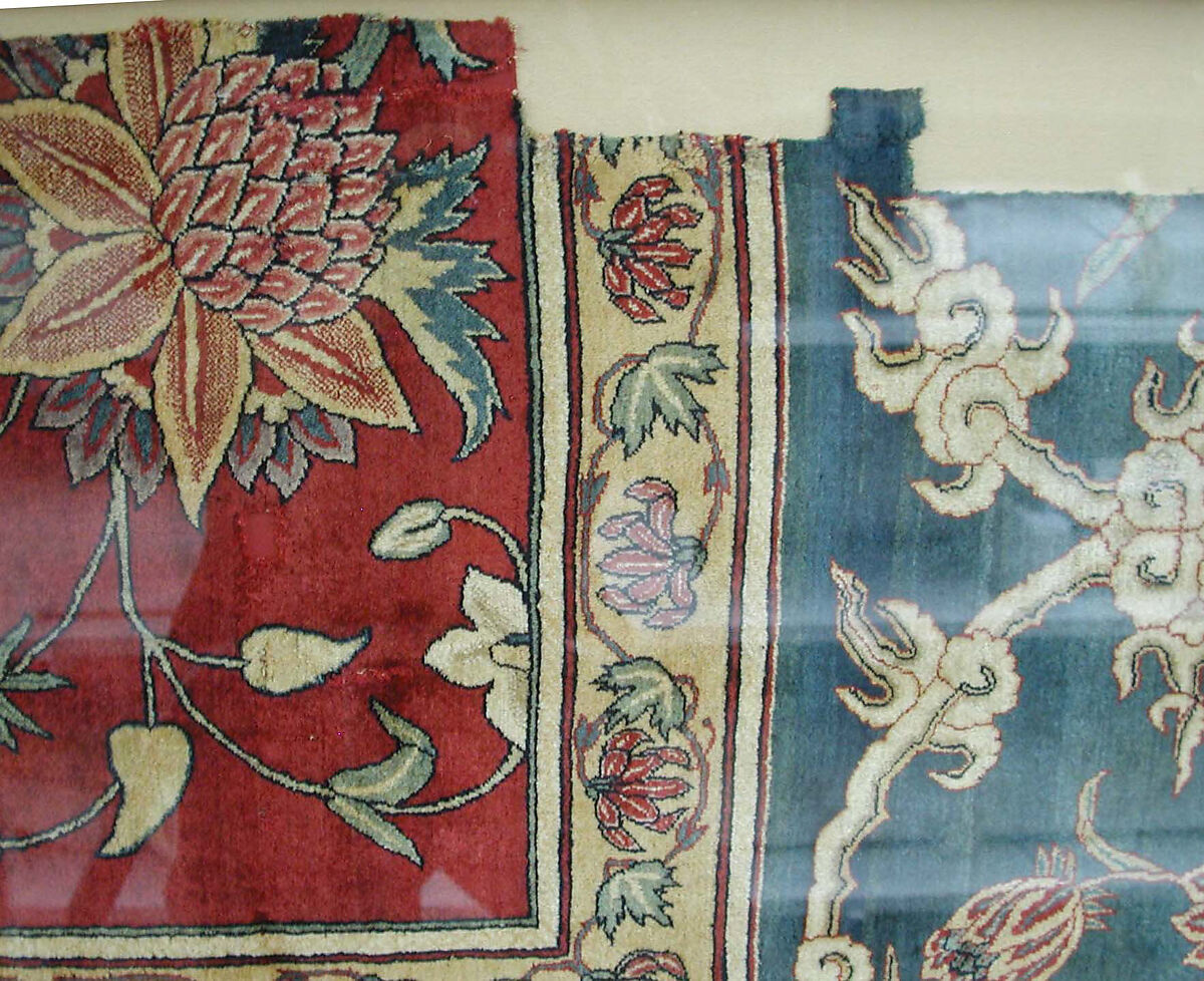 Fragments of a Carpet, Silk (warp and weft), wool (pile); asymmetrically knotted pile