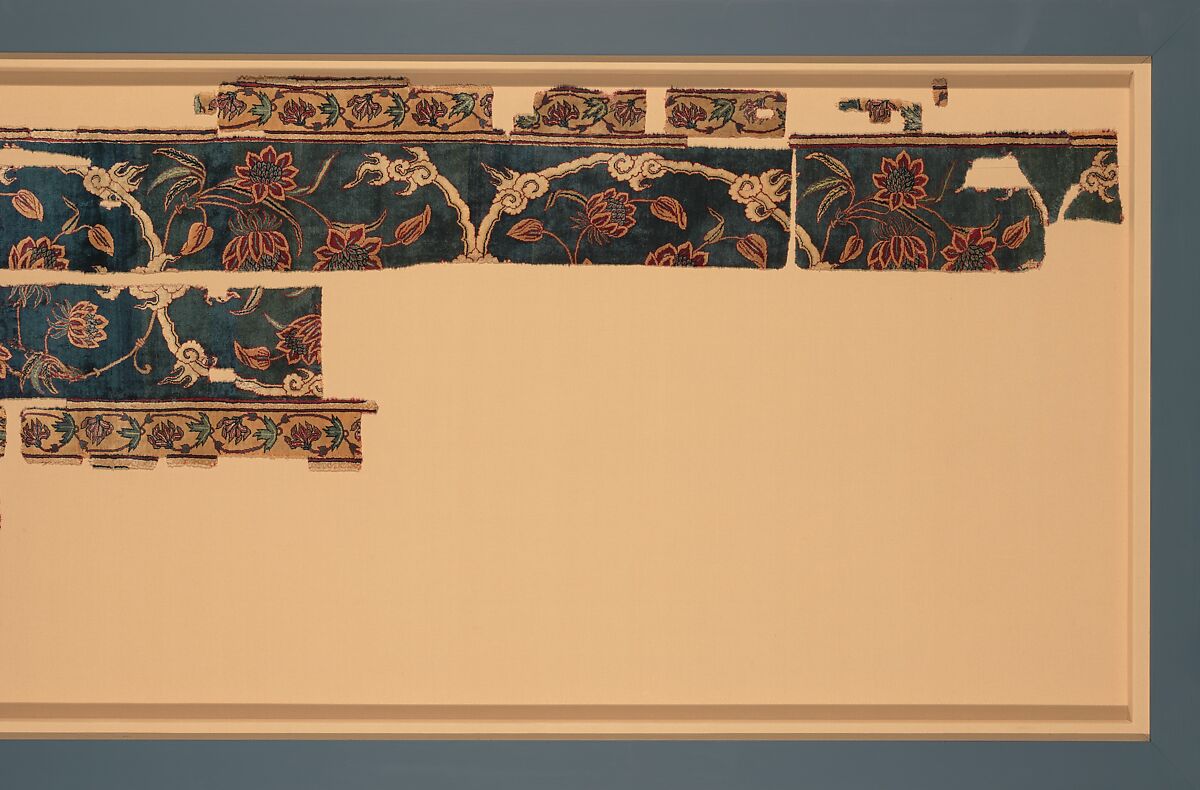 Fragments of a Carpet, Silk (warp and weft), wool (pile); asymmetrically knotted pile