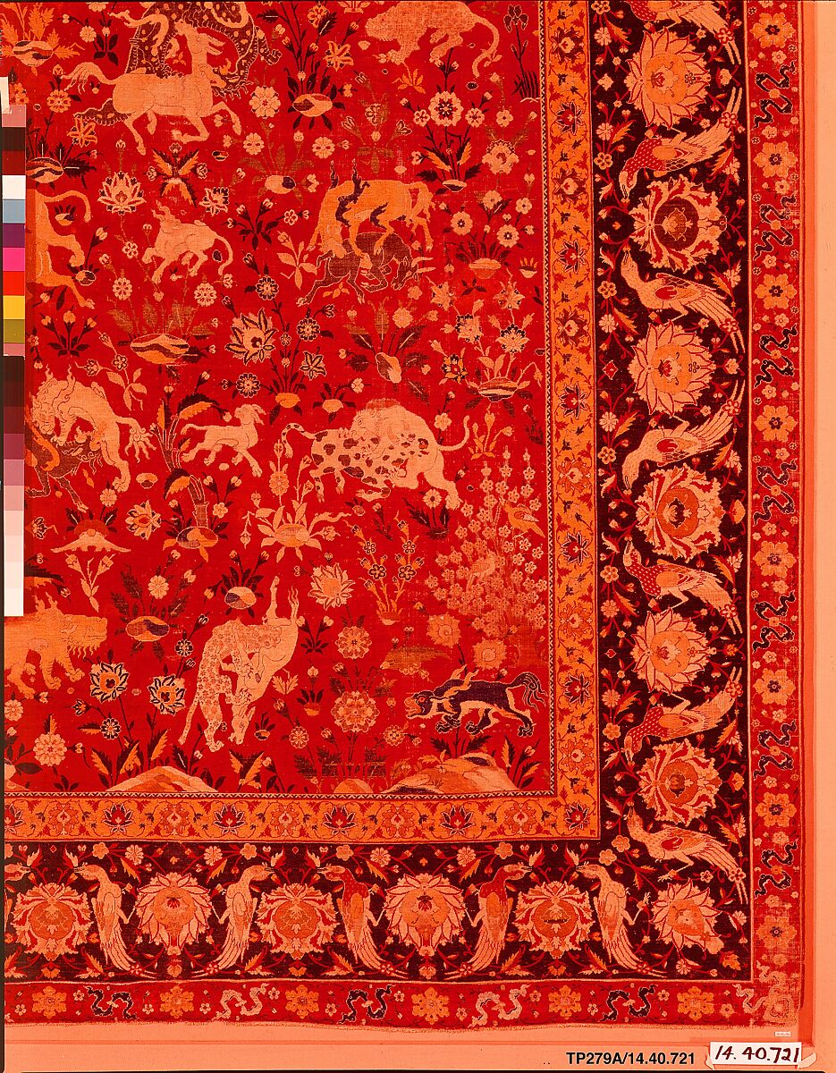 Silk Animal Carpet, Silk (warp, weft, and pile); asymmetrically knotted pile