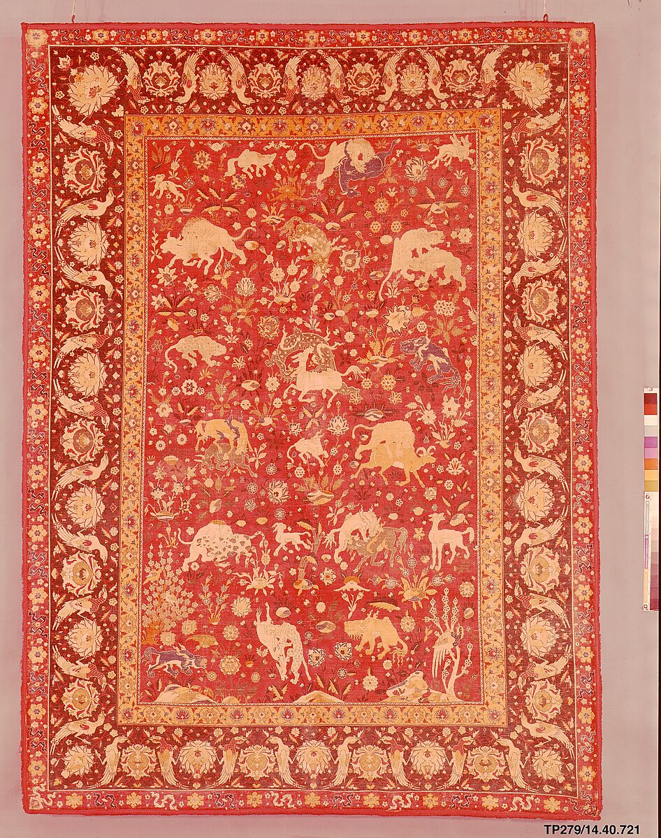 Silk Animal Carpet, Silk (warp, weft, and pile); asymmetrically knotted pile