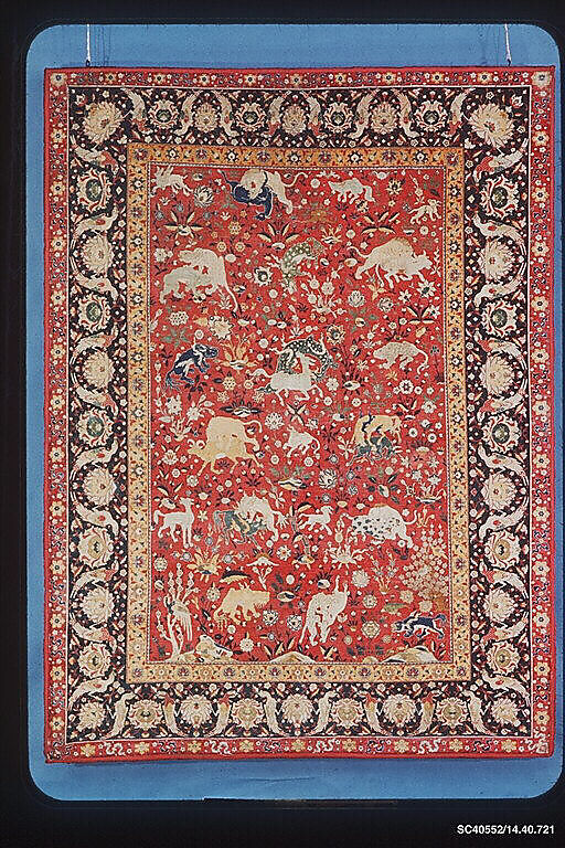 Silk Animal Carpet, Silk (warp, weft, and pile); asymmetrically knotted pile