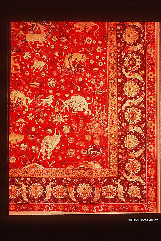 Silk Animal Carpet, Silk (warp, weft, and pile); asymmetrically knotted pile