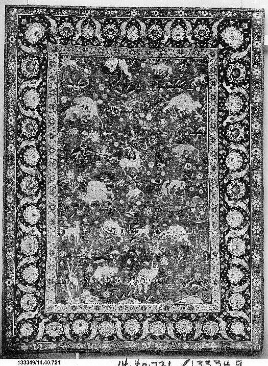 Silk Animal Carpet, Silk (warp, weft, and pile); asymmetrically knotted pile