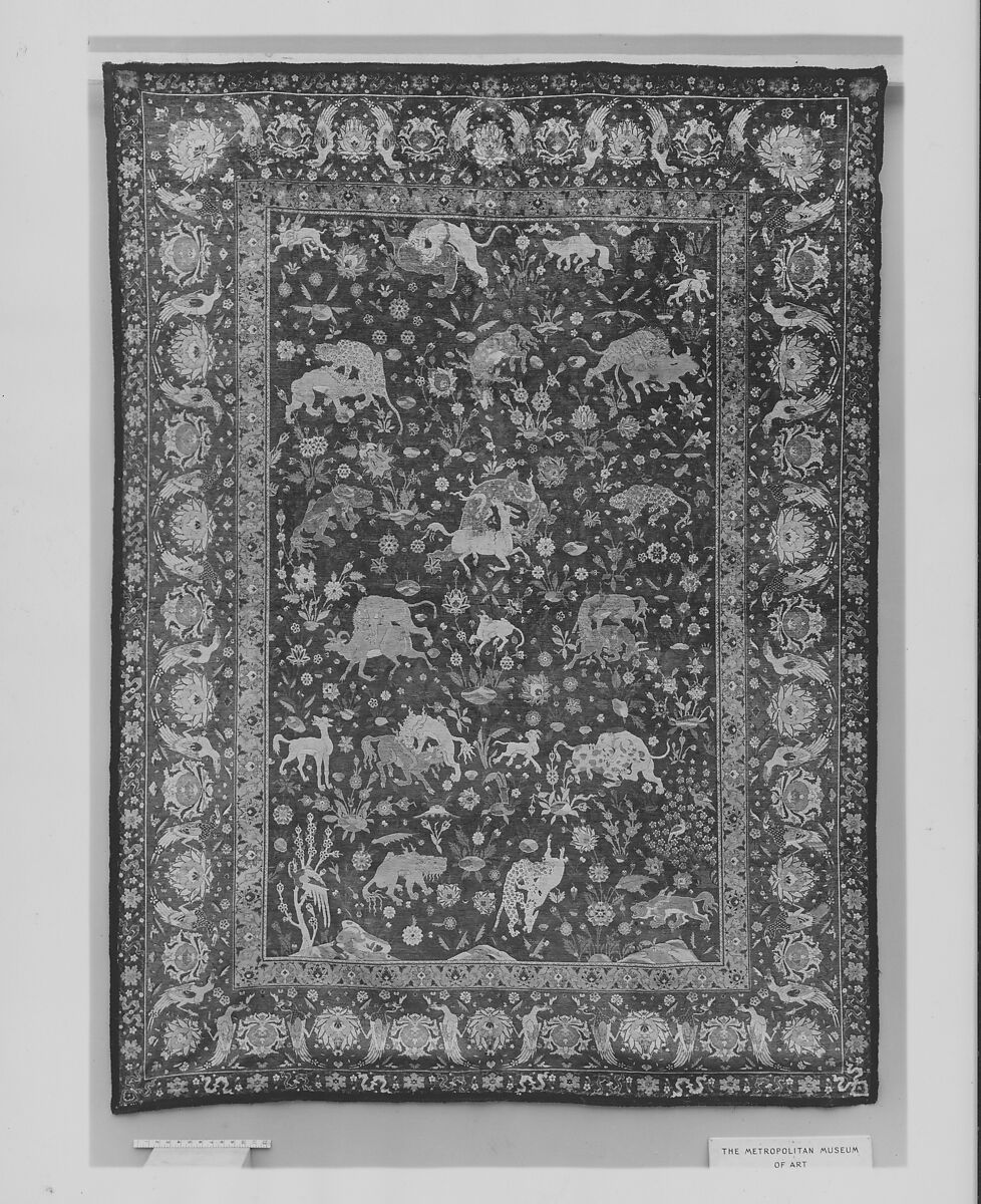 Silk Animal Carpet, Silk (warp, weft, and pile); asymmetrically knotted pile