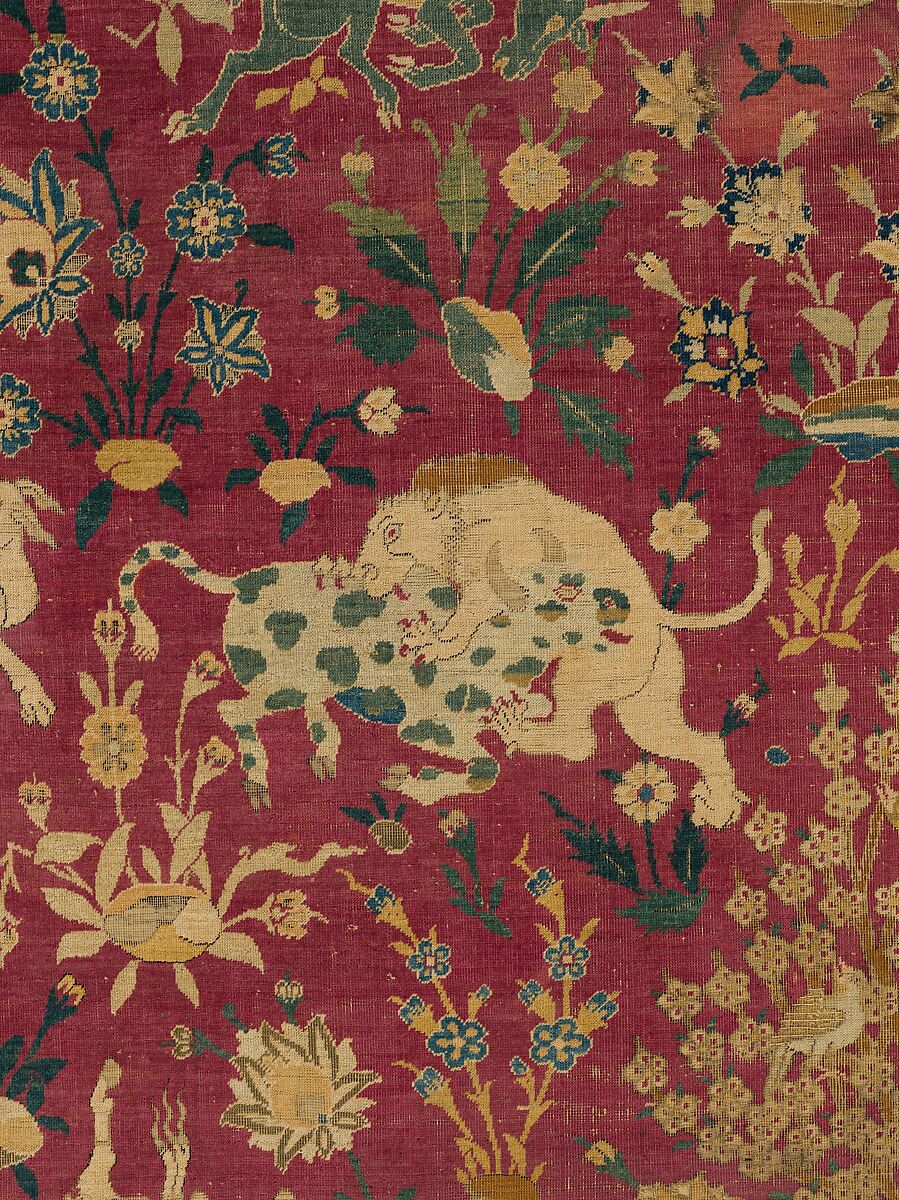 Silk Animal Carpet, Silk (warp, weft, and pile); asymmetrically knotted pile