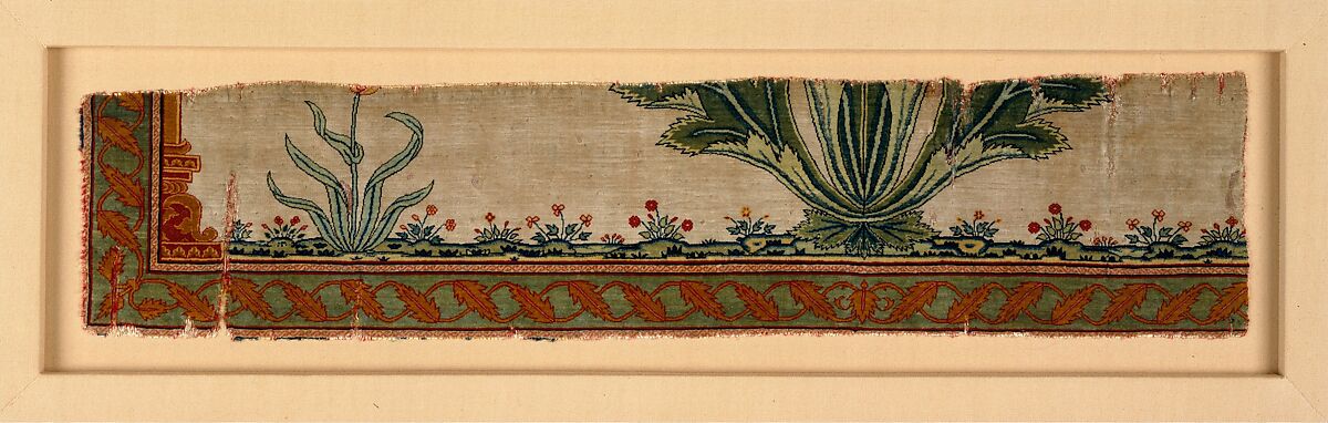 Fragment of a Carpet with Niche and Flower Design, Silk (warp and weft), pashmina wool (pile); asymmetrically knotted pile 