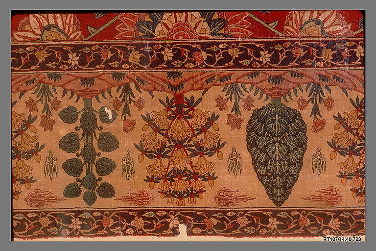 Fragments of a Carpet with Lattice and Blossom Pattern, Silk (warp and weft), pashmina wool (pile); asymmetrically knotted pile