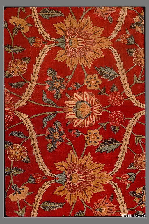 Fragments of a Carpet with Lattice and Blossom Pattern, Silk (warp and weft), pashmina wool (pile); asymmetrically knotted pile
