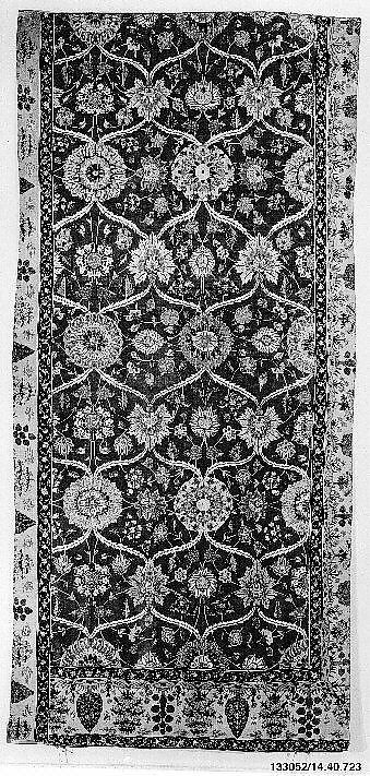 Fragments of a Carpet with Lattice and Blossom Pattern, Silk (warp and weft), pashmina wool (pile); asymmetrically knotted pile
