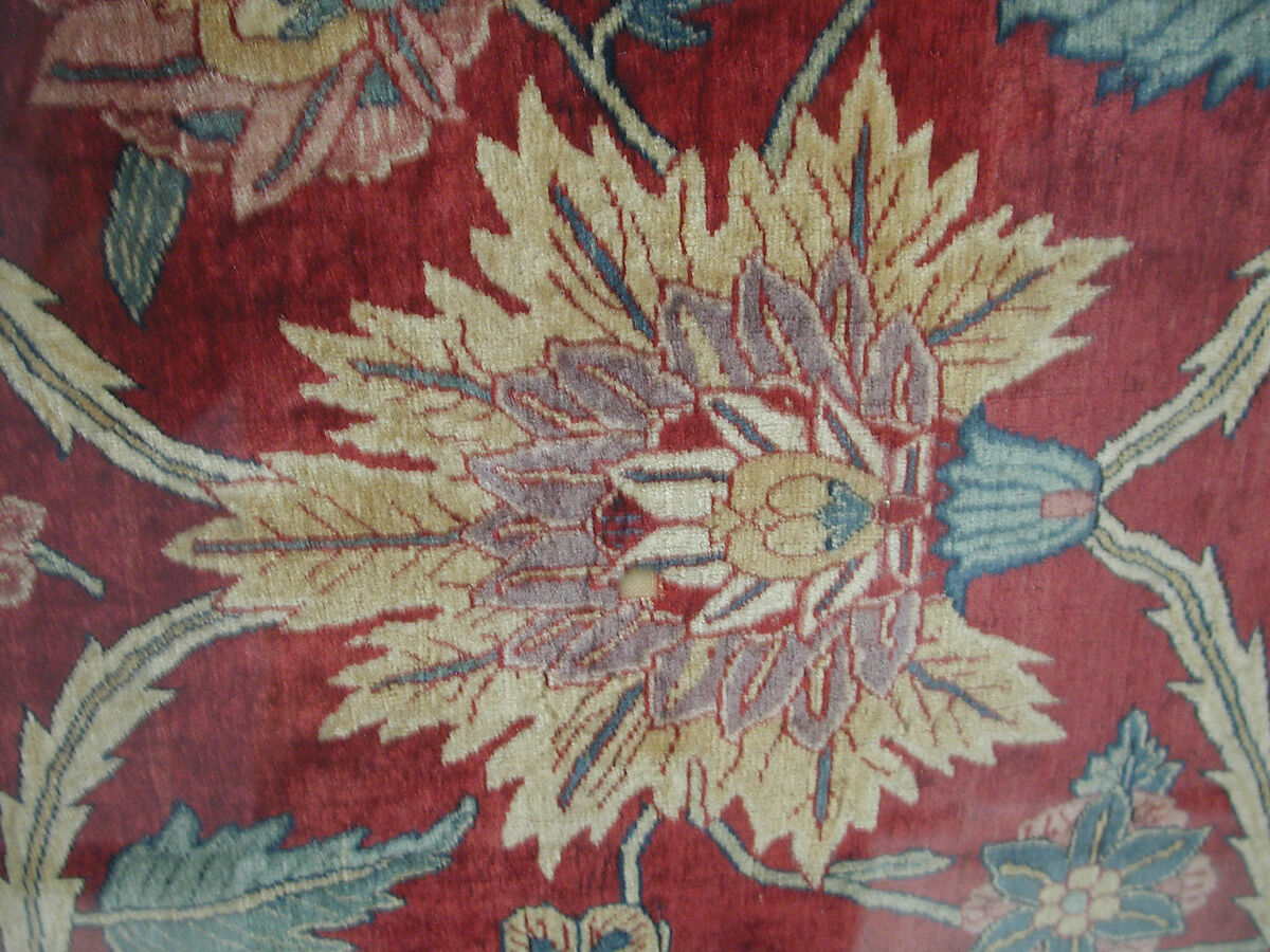 Fragments of a Carpet with Lattice and Blossom Pattern, Silk (warp and weft), pashmina wool (pile); asymmetrically knotted pile