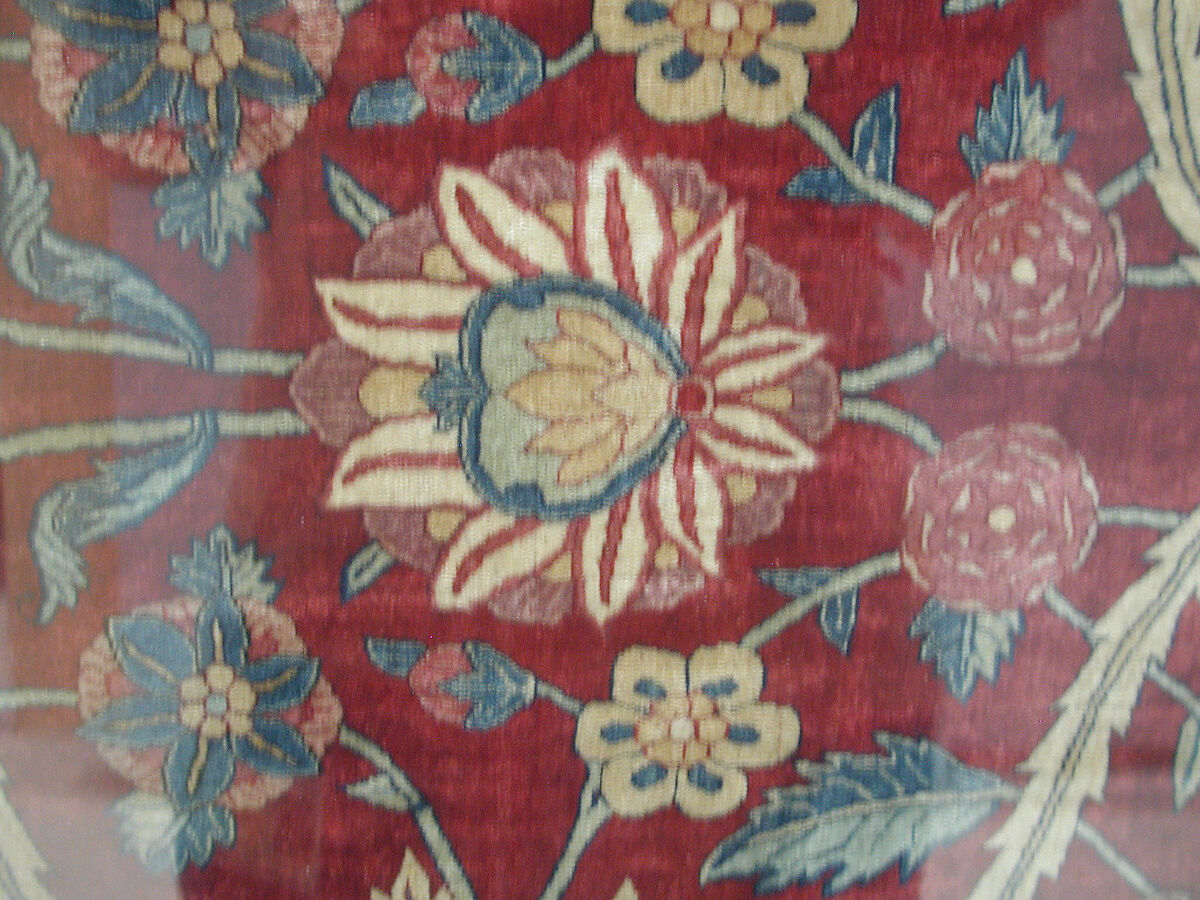 Fragments of a Carpet with Lattice and Blossom Pattern, Silk (warp and weft), pashmina wool (pile); asymmetrically knotted pile