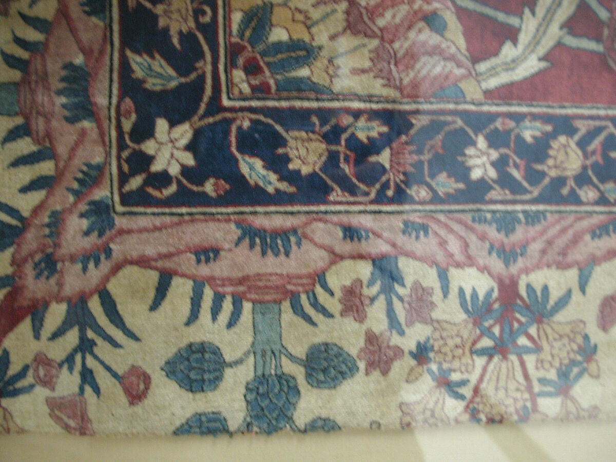 Fragments of a Carpet with Lattice and Blossom Pattern, Silk (warp and weft), pashmina wool (pile); asymmetrically knotted pile