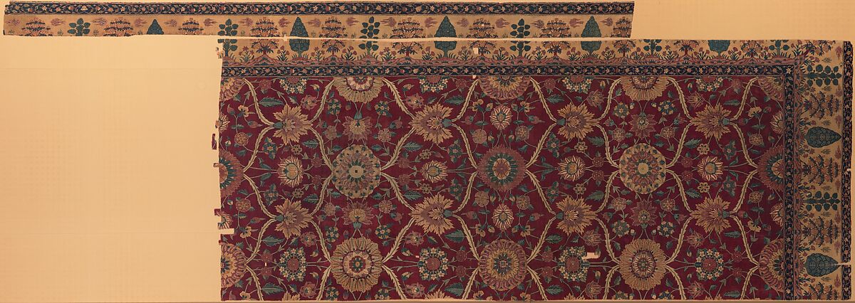 Fragments of a Carpet with Lattice and Blossom Pattern, Silk (warp and weft), pashmina wool (pile); asymmetrically knotted pile 