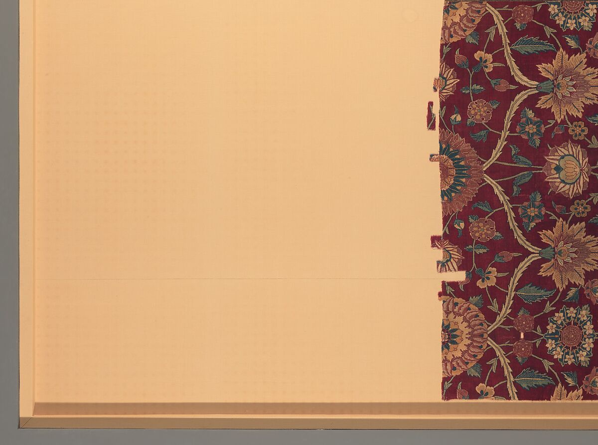 Fragments of a Carpet with Lattice and Blossom Pattern, Silk (warp and weft), pashmina wool (pile); asymmetrically knotted pile