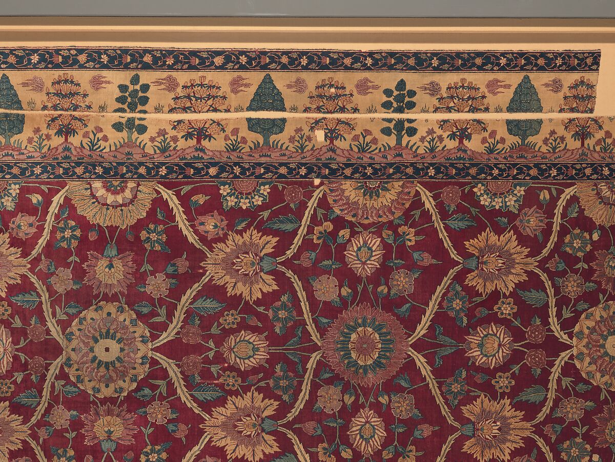 Fragments of a Carpet with Lattice and Blossom Pattern, Silk (warp and weft), pashmina wool (pile); asymmetrically knotted pile
