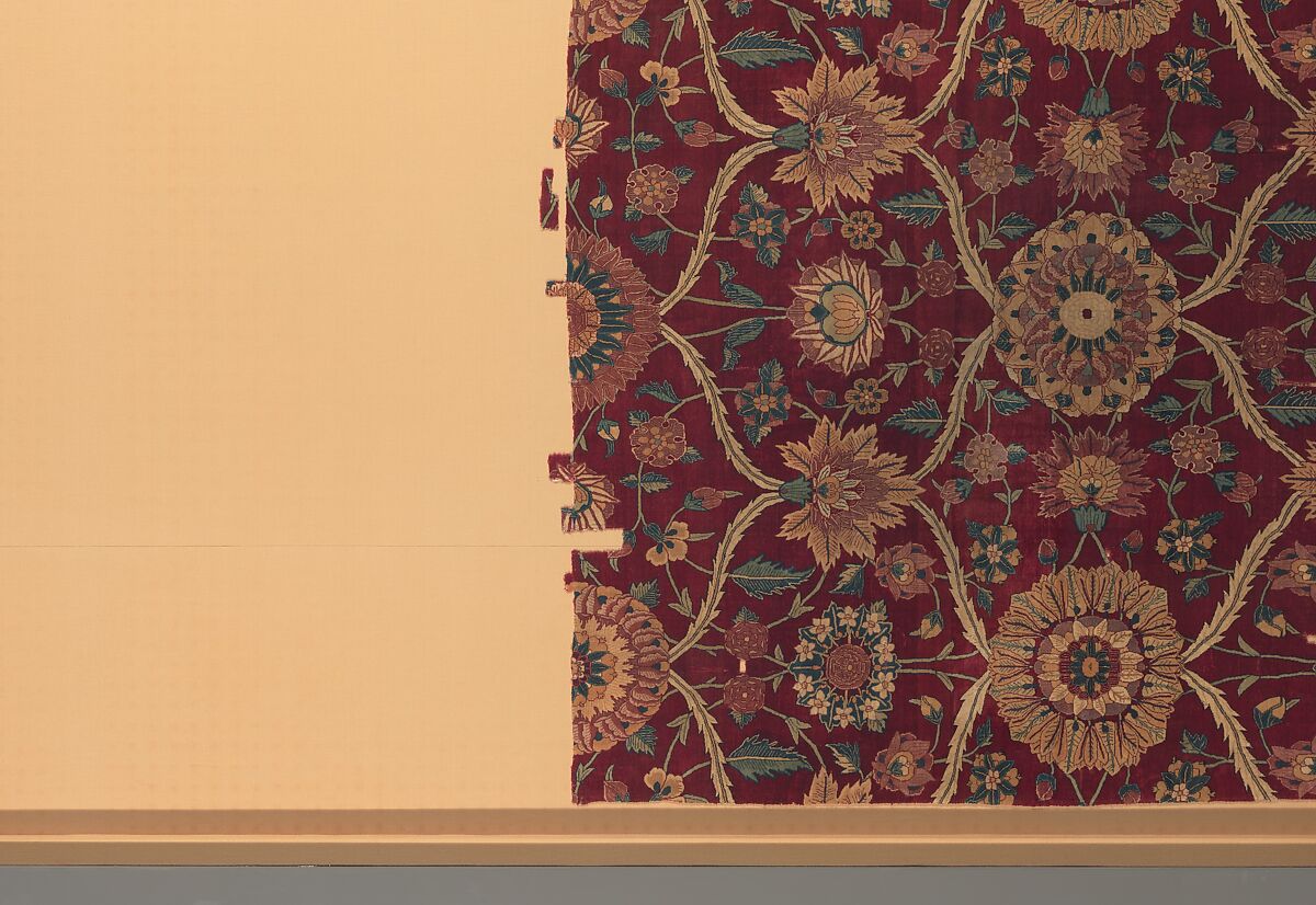 Fragments of a Carpet with Lattice and Blossom Pattern, Silk (warp and weft), pashmina wool (pile); asymmetrically knotted pile