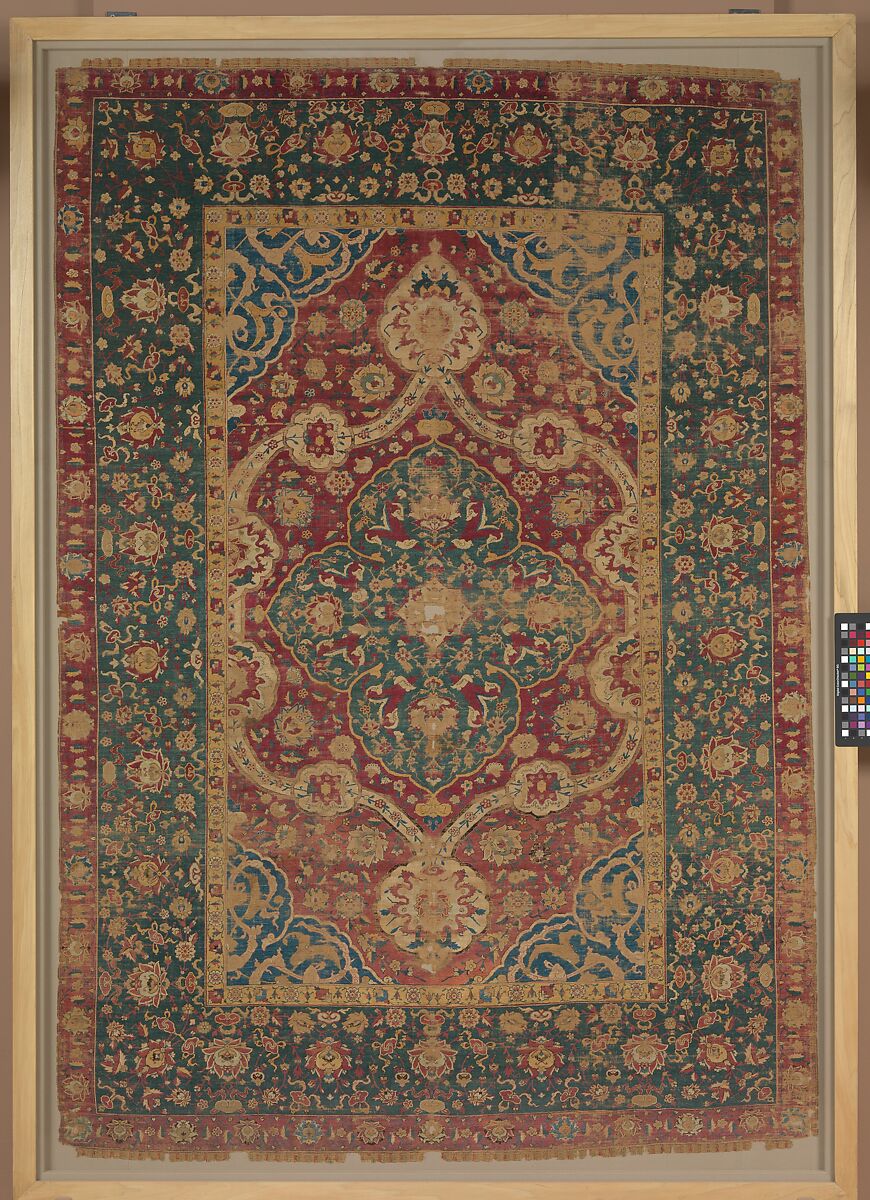Silk Kashan Carpet, Silk (warp, weft and pile); asymmetrically knotted pile 