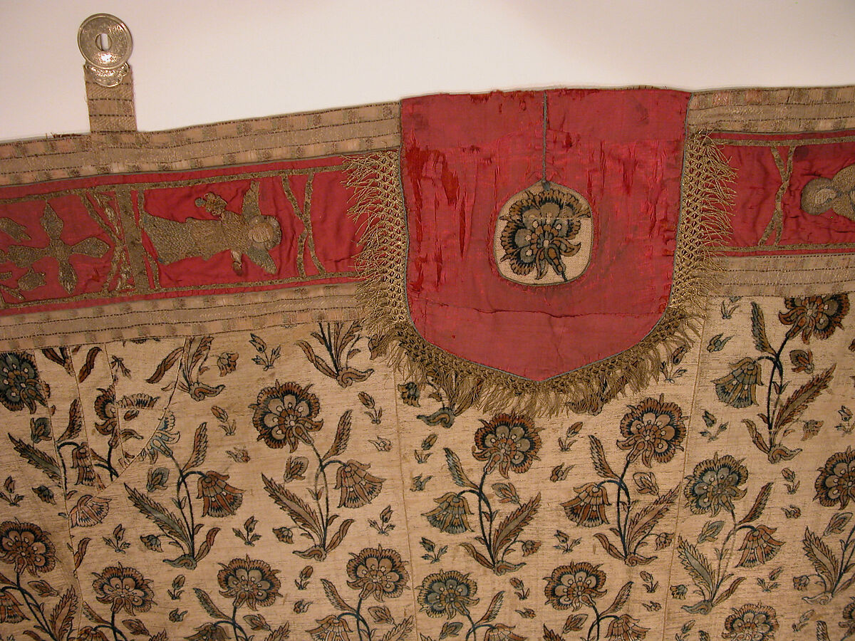 Cope, Silk, cotton, metal wrapped thread; cut and voided velvet, brocaded, embroidered, with engraved metal fittings