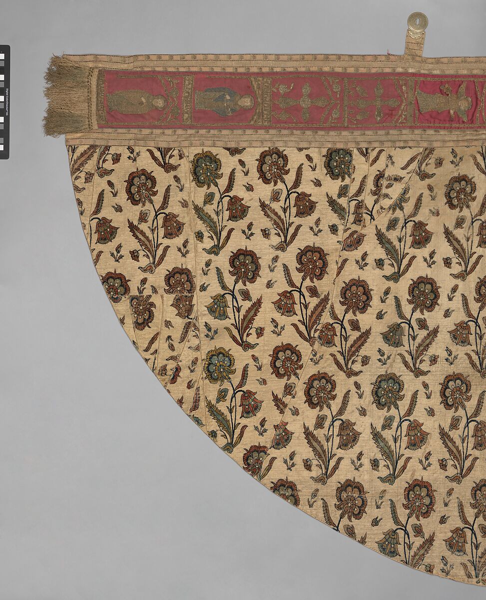 Cope, Silk, cotton, metal wrapped thread; cut and voided velvet, brocaded, embroidered, with engraved metal fittings