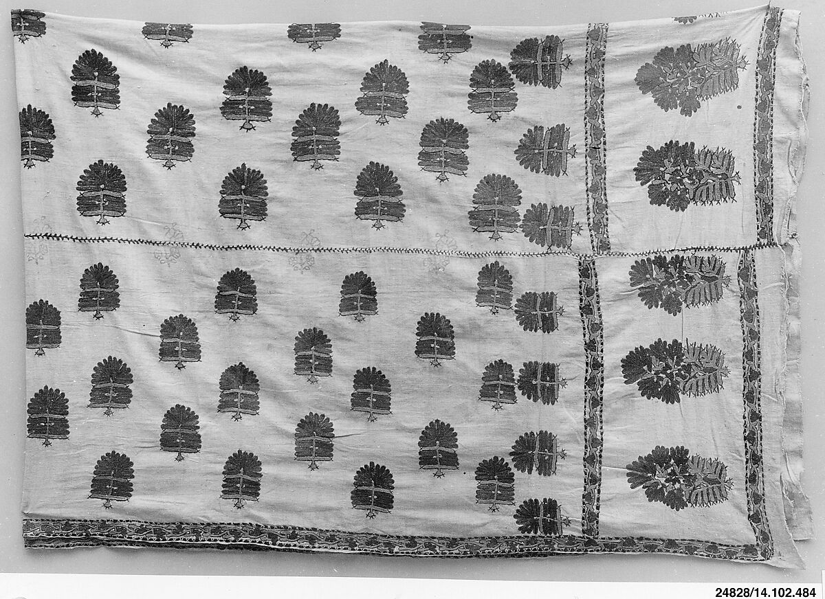Cover, Linen; embroidered in silk
