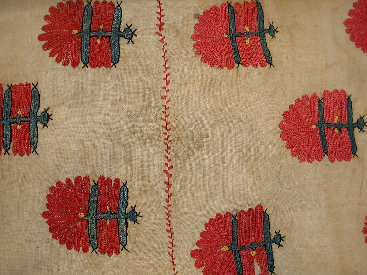 Cover, Linen; embroidered in silk