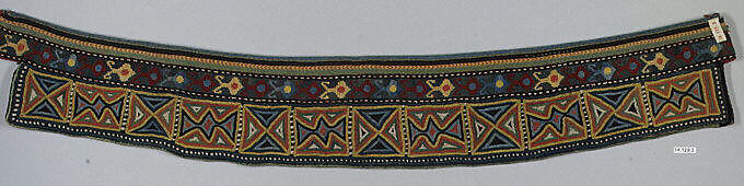 Headdress, Silk on linen; embroidered 