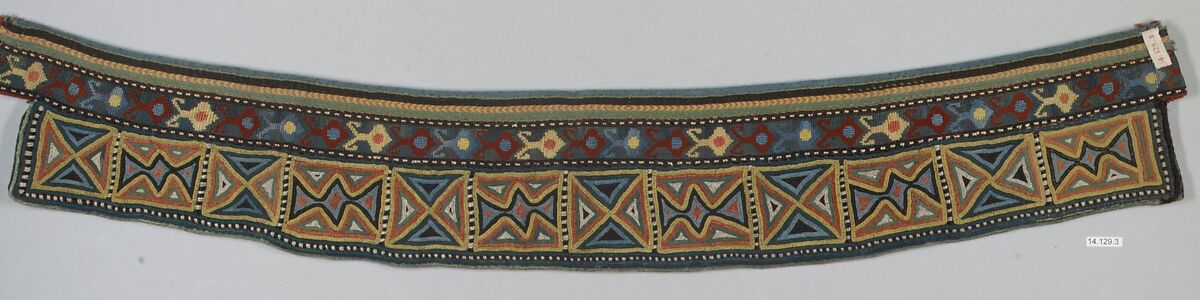 Headdress, Silk on linen; embroidered