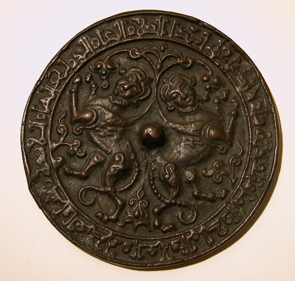 Mirror with a Pair of Addorsed Sphinxes with Scorpion Tails, Bronze; cast