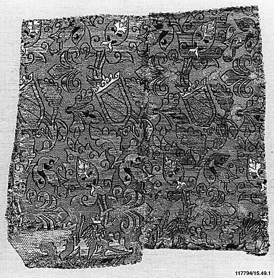 Textile Fragments, Silk, metal wrapped thread; lampas