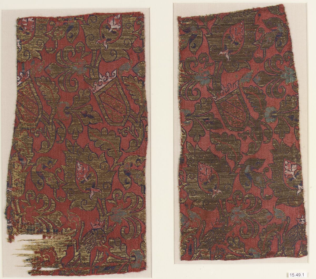Textile Fragments, Silk, metal wrapped thread; lampas 