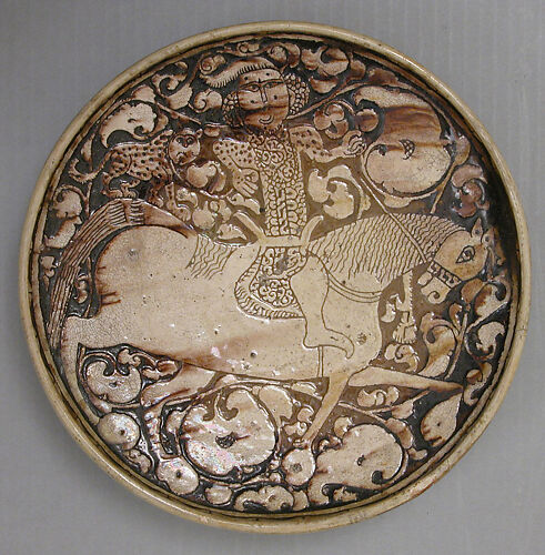 Dish with a Horseman and Trained Cheetah