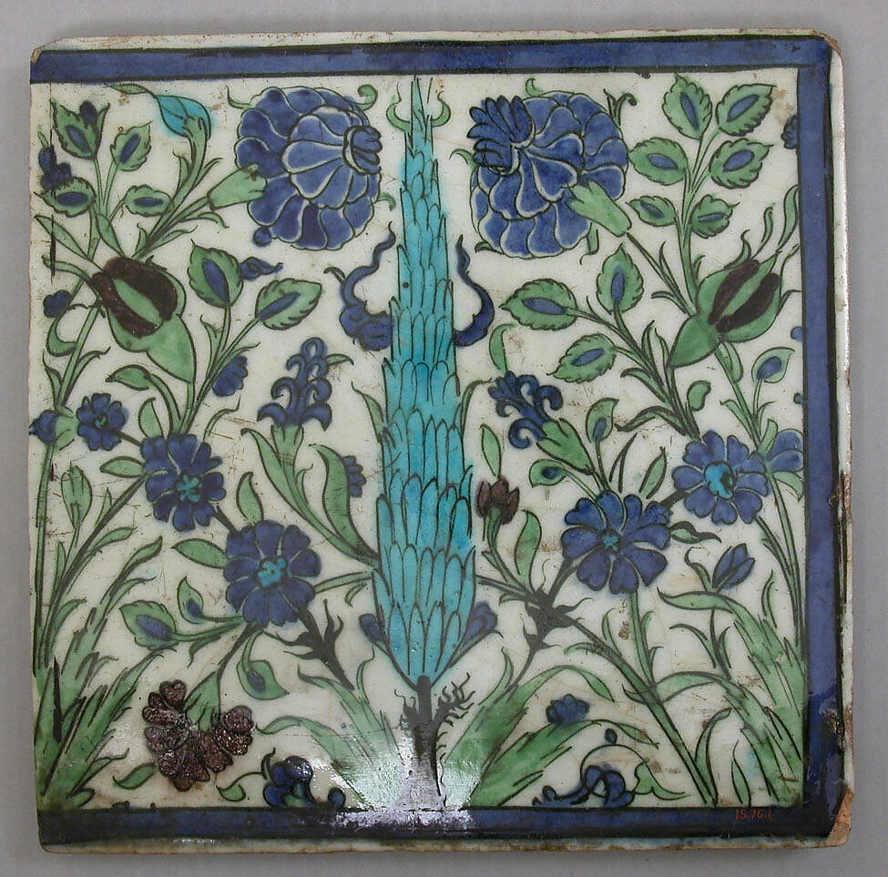 Tile, Stonepaste; painted and glazed 