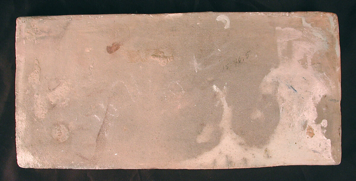 Tile from a Frieze, Stonepaste; inglaze painted in blue and turquoise, luster-painted on opaque white glaze, modeled